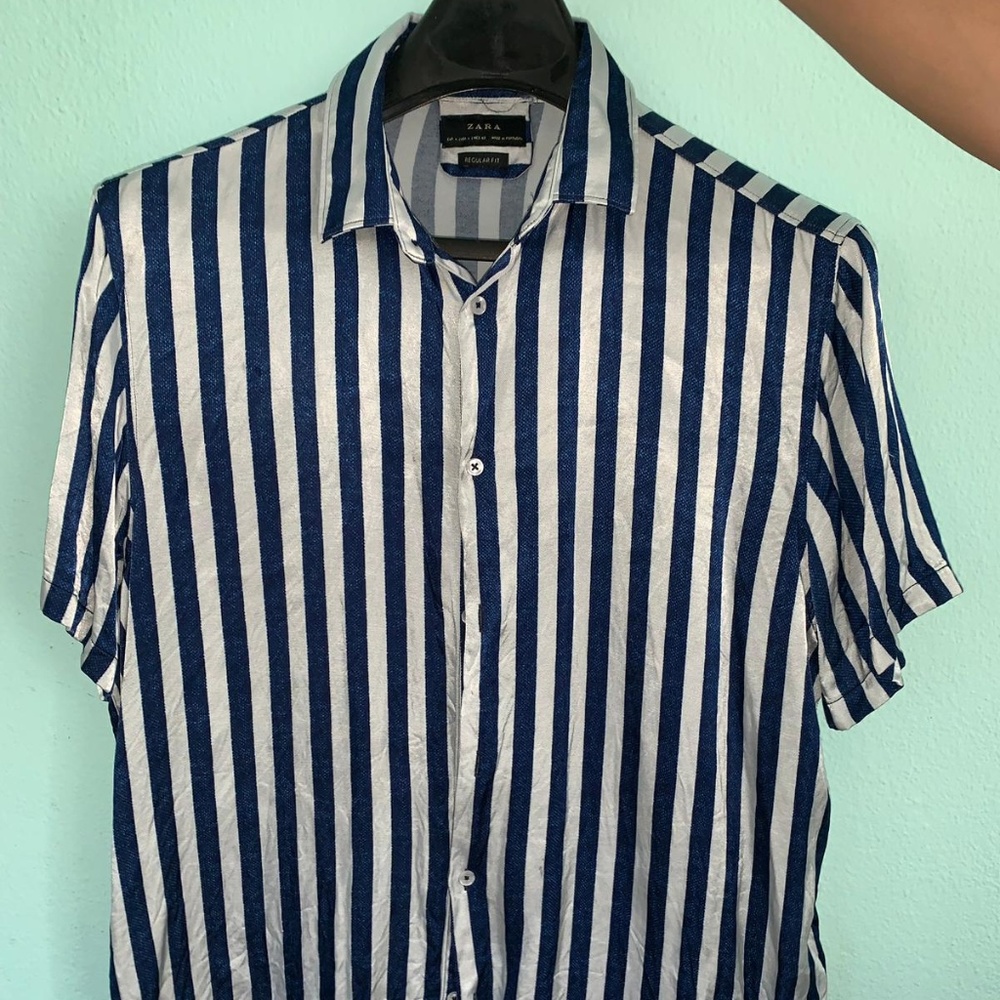 Zara White and Blue Stripes Shirt